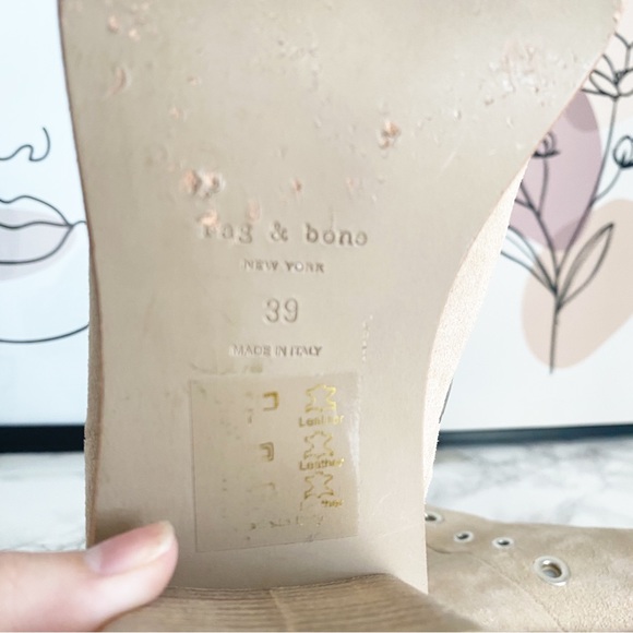 Rag & Bone Willow Sand Suede Block Heel Grommet Ankle Boots 9 - Picture 12 of 12